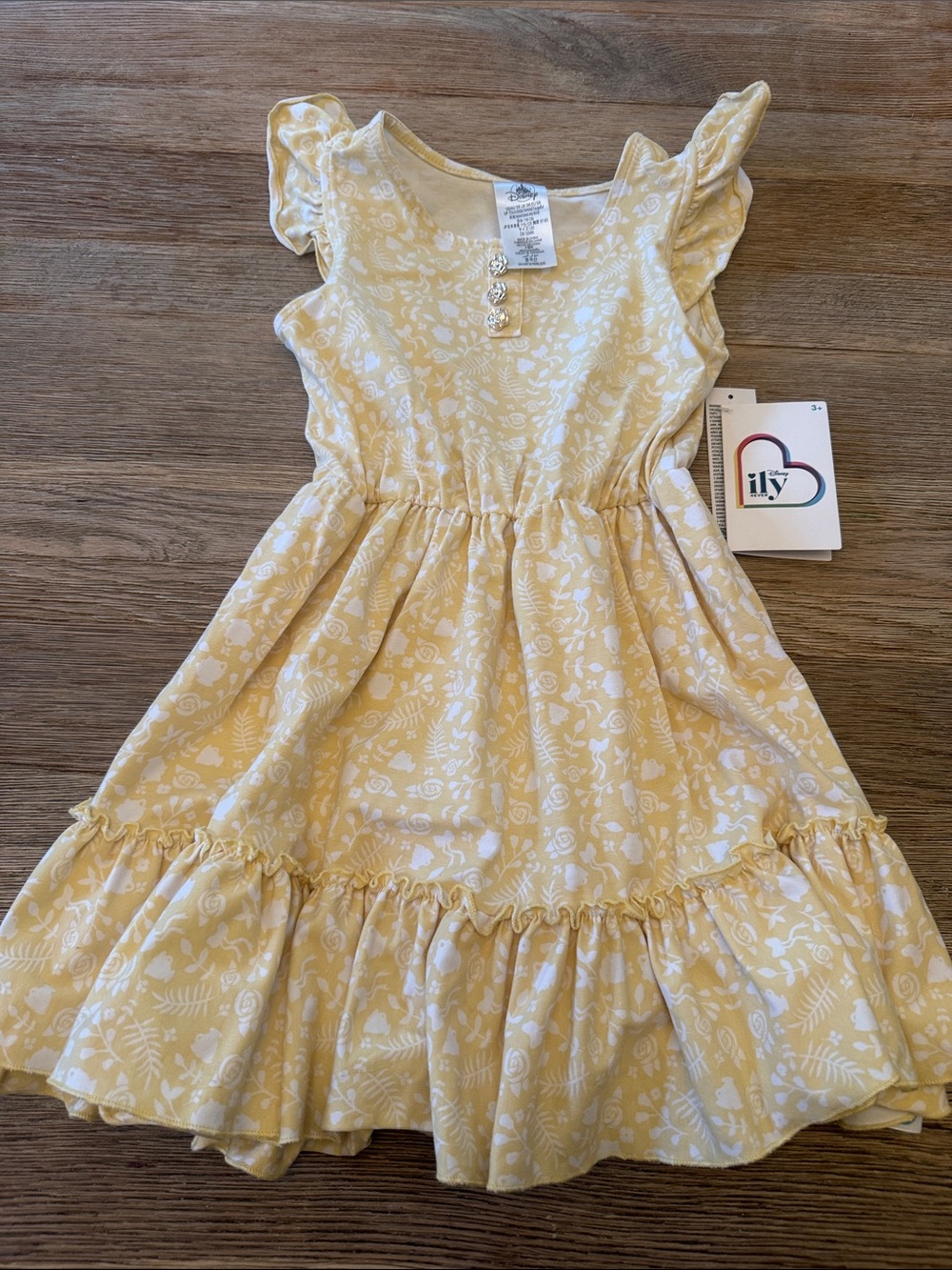 Disney Yellow Floral Print Ruffle Dress for Girls - Picture 4 of 7